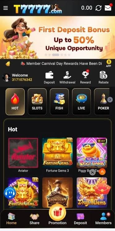 T7777 Game Dashboard Screenshot